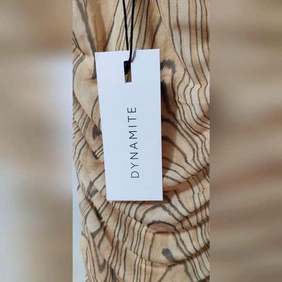Dynamite Mesh Shirred Mini Dress Wood Print  XL  NWT - Picture 9 of 9